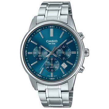 Чоловічий годинник CASIO MTP-E515D-2A1 з хронографом та з синім циферблатом wr 50 m 119630493 фото