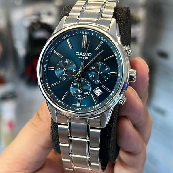 Мужские часы CASIO MTP-E515D-2A1 с хронографом и синим циферблатом wr 50 m 119630493 фото