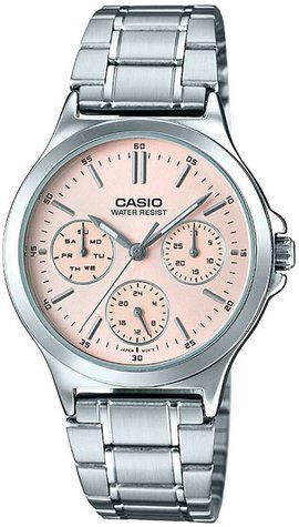 Женские часы CASIO LTP-V300D-4A с хронографом и розовым циферблатом 104810770 фото