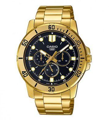 Чоловічий годинник CASIO MTP-VD300G-1E масивний золотистий з хронографом чорний циферблат WR 50 MTP-VD300G-1E фото
