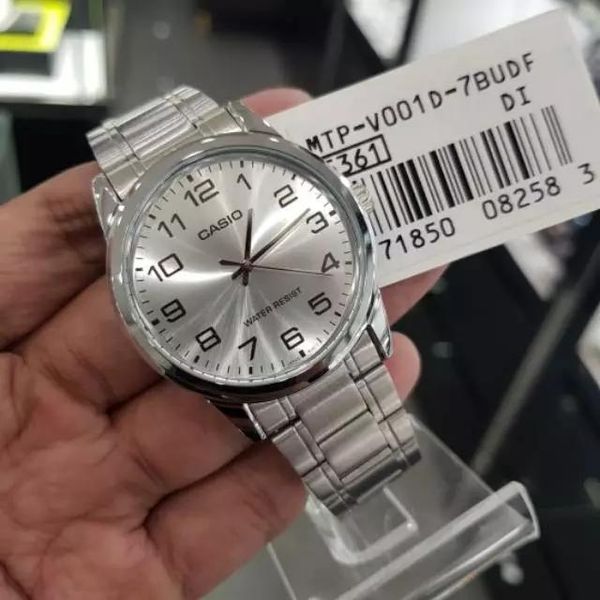 Мужские часы CASIO MTP-V001D-7BUDF серебристые с цифрами 104524148 фото