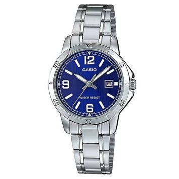 copy_Женские часы CASIO LTP-V004D-1B2UDF серебристые с черным циферблатом и цифрами LTP-V004D-2B фото