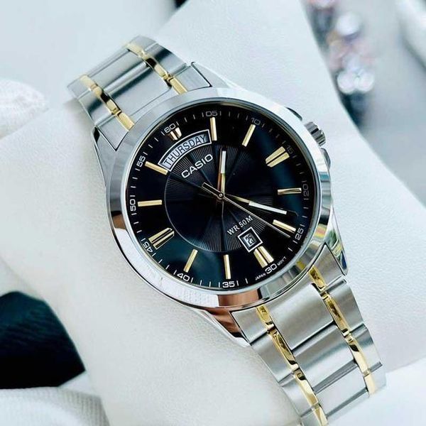 Чоловічий годинник CASIO MTP-1381G-1A комбінований Data Day з чорним циферблатом 104180190 фото