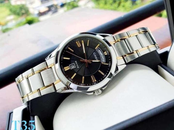 Чоловічий годинник CASIO MTP-1381G-1A комбінований Data Day з чорним циферблатом 104180190 фото