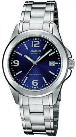 Жіночий годинник CASIO LTP-1215A-2A круглі з синім циферблатом та цифрами 107587792 фото