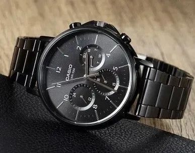 Чоловічий годинник CASIO MTP-E321B-1A Total Black класичний в чорному корпусі з хронографом MTP-E321B-1A фото