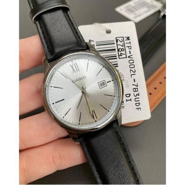 Чоловічий годинник CASIO MTP-V002L-7B3 сріблясті з датою на шкіряному ремінці 104524076 фото