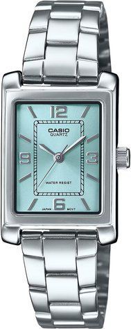 Жіночий годинник CASIO LTP-1234DD-1A прямокутний сріблястий з блакитний циферблатом та цифрами 104814020 фото