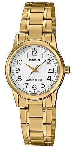 Женские часы CASIO LTP-V002G-7B2 золотистые с белым циферблатом и цифрами LTP-V002G-7B2 фото