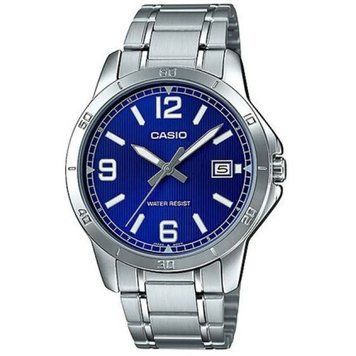 Чоловічий годинник CASIO MTP-V004D-2B сріблястий з синім циферблатом та цифрами 104524102 фото