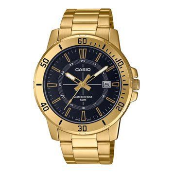 Чоловічий годинник CASIO MTP-VD01G-1C WR 50 M масивний золотистий з чорним циферблатом 113882775 фото
