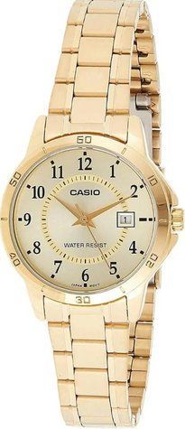 Женские часы CASIO LTP-V004G-9BUDF золотистые с золотым циферблатом и цифрами 104831704 фото