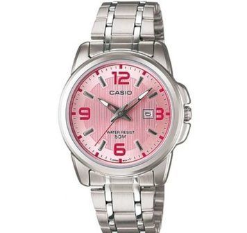 Жіночий годинник Casio LTP-1314D-4AVDF сріблясті з рожевим циферблатом та цифрами LTP-1314D-4AVDF фото