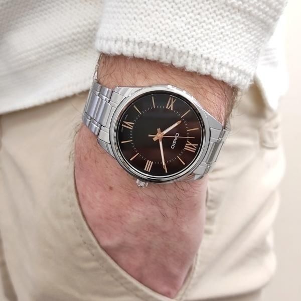 Чоловічий годинник CASIO MTP-V005D-1B5 сріблясті з чорним циферблатом 104524169 фото