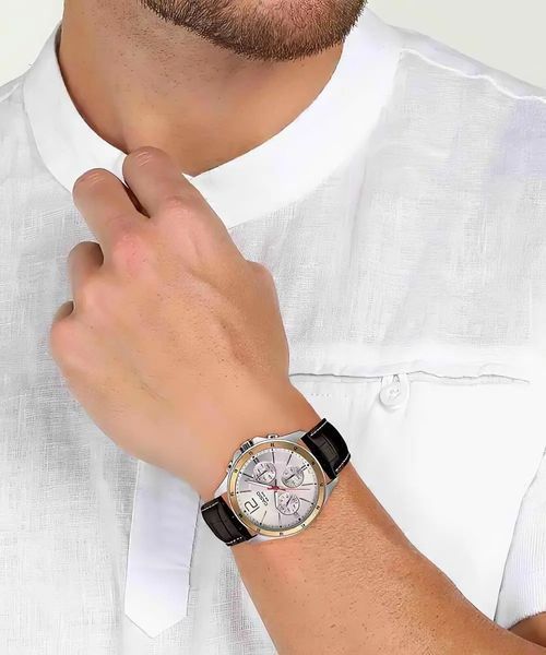 Мужские часы CASIO MTP-1374L-7AVDF с хронографом и серебристым циферблатом на кожаном ремешке 1041362963432 фото