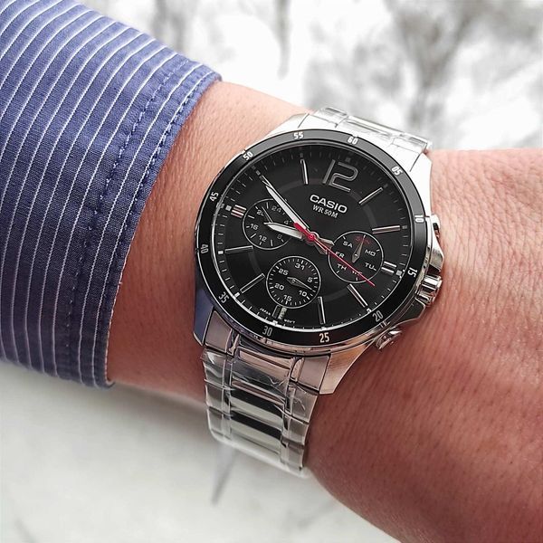 Мужские часы CASIO MTP-1374D-1AVEF с хронографом и черным циферблатом 104518369 фото