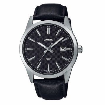 Чоловічий годинник CASIO MTP-VD03L-1A на шкіряному ремінці чорний циферблат MTP-VD03L-1A фото
