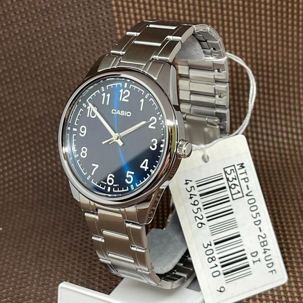 Чоловічий годинник CASIO MTP-V005D-2B4 сріблясті з синім циферблатом та цифрами 104524156 фото