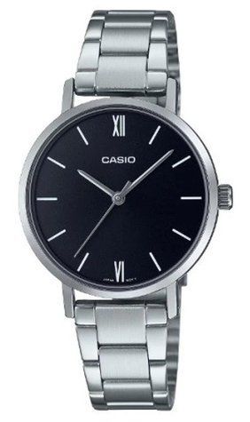 Женские часы CASIO LTP-VT02D-1A серебристые с черным циферблатом 104823546 фото