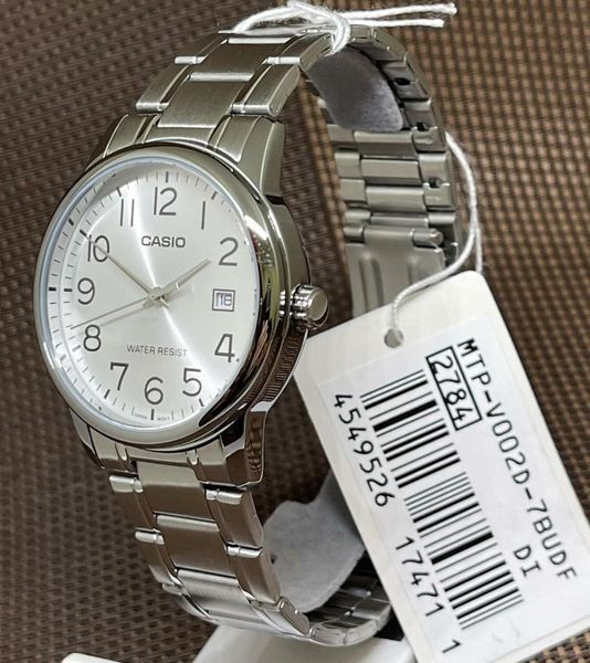 Мужские часы CASIO MTP-V002D-7B серебристые с арабскими цифрами 113882123 фото