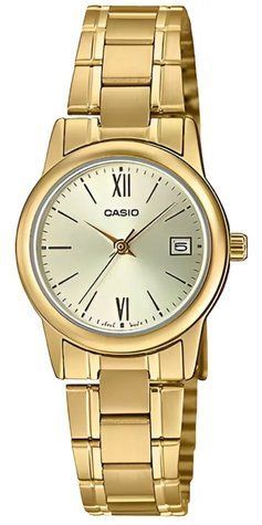 Женские часы CASIO LTP-V002G-9B3 с золотистым циферблатом и датой LTP-V002G-9B3 фото