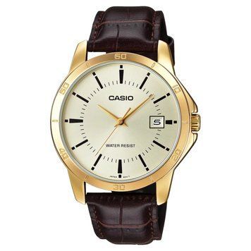 Чоловічий годинник CASIO MTP-V004GL-9A золотистий на коричневому ремінці 117767778 фото