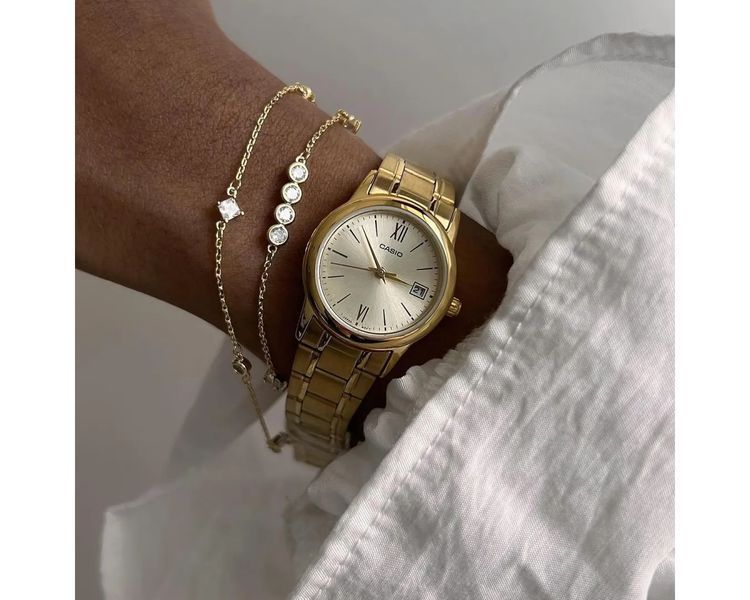 Женские часы CASIO LTP-V002G-9B3 с золотистым циферблатом и датой LTP-V002G-9B3 фото