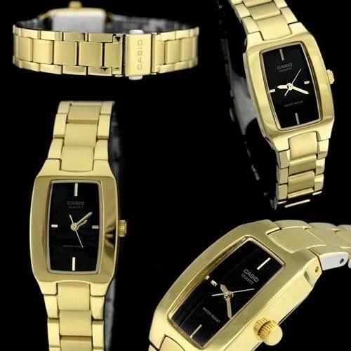 Жіночий годинник CASIO LTP-1165N-1C золотистий прямокутний з чорним циферблатом 13882828 фото
