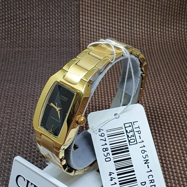Жіночий годинник CASIO LTP-1165N-1C золотистий прямокутний з чорним циферблатом 13882828 фото