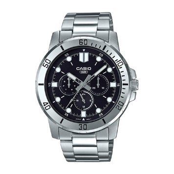 Мужские часы CASIO MTP-VD300D-1E массивный серебристый с хронографом черный циферблат WR 50 MTP-VD300D-1E фото