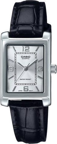 Женские часы CASIO LTP-1234LL-7A серебристые прямоугольные на кожаном ремешке 80003199 фото