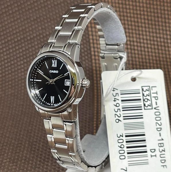 Женские часы CASIO LTP-V002D-1B3UDF серебристые с черным циферблатом 104853596 фото