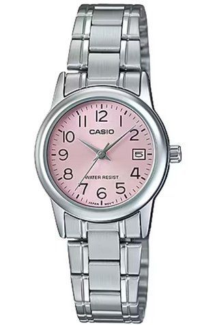 Женские часы CASIO LTP-V002D-4BUDF с розовым циферблатом и цифрами 104853697 фото