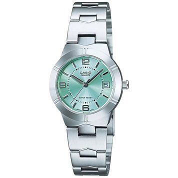 Женские часы CASIO LTP-1241D-3ADF серебристые с бирюзовым циферблатом и цифрами LTP-1241D-3ADF фото