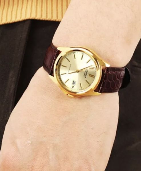 Чоловічий годинник CASIO MTP-1183Q-9ADF золотисті на шкіряному ремінці MTP-1183Q-9ADF фото