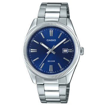 Чоловічий годинник CASIO MTP-1302PD-2AVEF сріблястий з синім циферблатом 119381067 фото