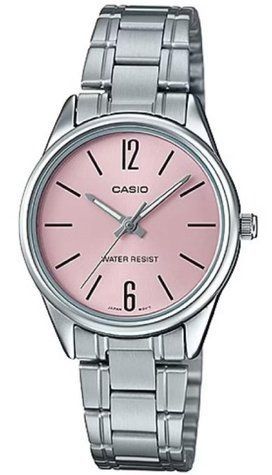 Женские часы CASIO LTP-V005D-4B серебристые с розовым циферблатом 104853713 фото