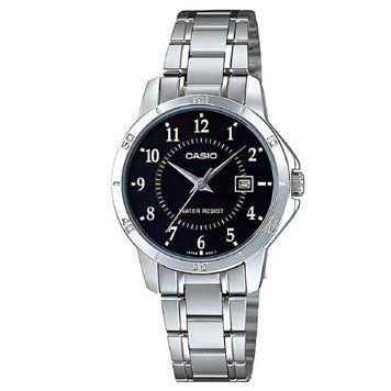 Жіночий годинник CASIO LTP-V004D-1B сріблястий з чорним циферблатом та цифрами LTP-V004D-1B фото