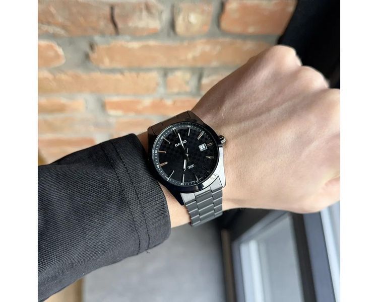 Чоловічий годинник CASIO MTP-VD03B-1AUDF Total Black класичний в чорному корпусі з шахматним циферблатом 104138925 фото