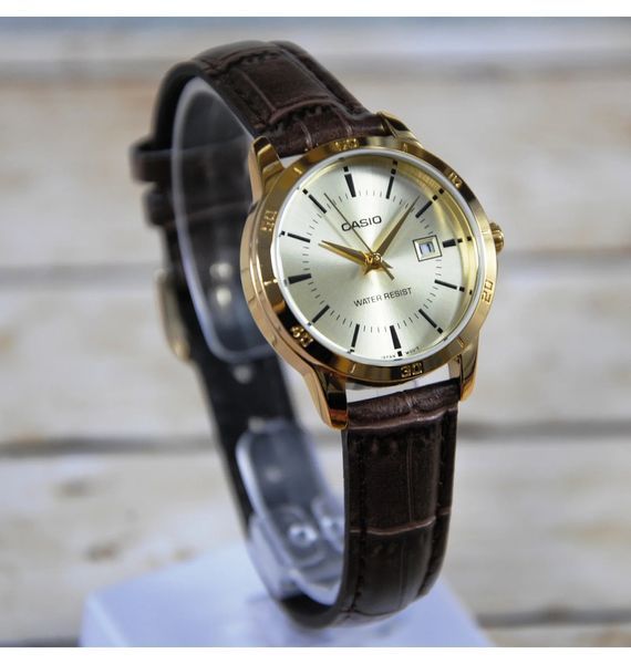 Женские часы CASIO LTP-V004GL-9AUDF золотистые на кожаном ремешке LTP-V004GL-9AUDF фото